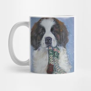 St Bernard Christmas Fine Art Painting Mug